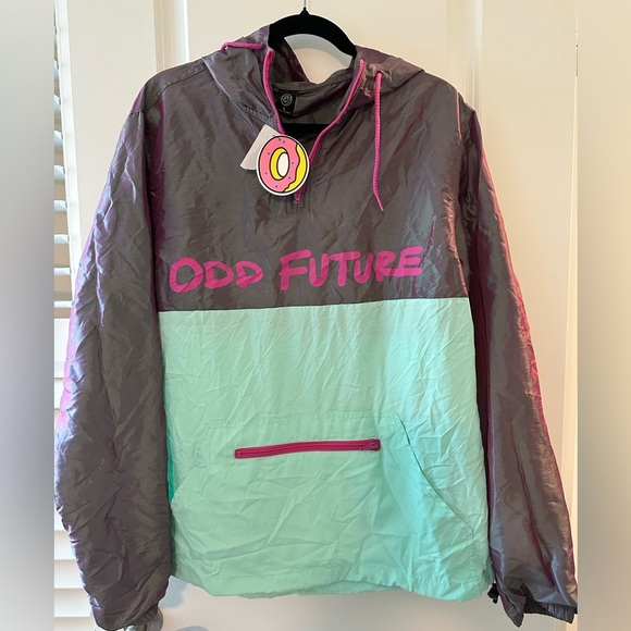 Odd Future Windbreaker Jacket Sz L Colorblock Hooded Pullover Donut A151 - Picture 1 of 4